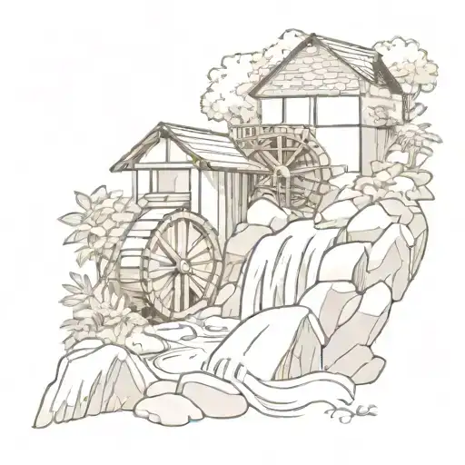 Waterwheel Waterfall Flowing Plants Overgrown Stone Building