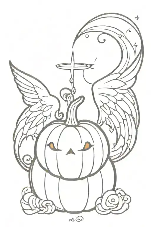 Pumpkin With Angel Wings And A Halo Symbolizing A Loved One Who's Passed Away