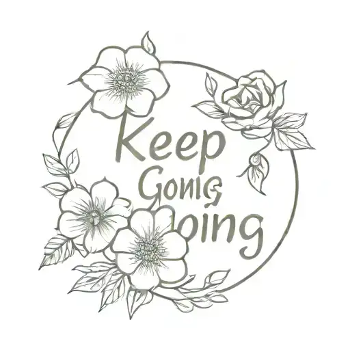 Make Me A Tattoo In Line Art Style With The Word 'Keep Going' And Flowers