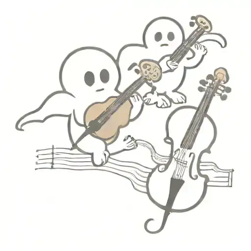 2 Cartoon Ghosts 1 Holding A Violin One Playing Piano