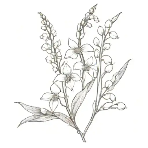 Lily Of The Valley Flower And Larkspur Flowers Intertwined