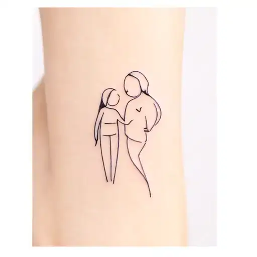 Mother And Son Minimal Tattoo For Women Lines Only