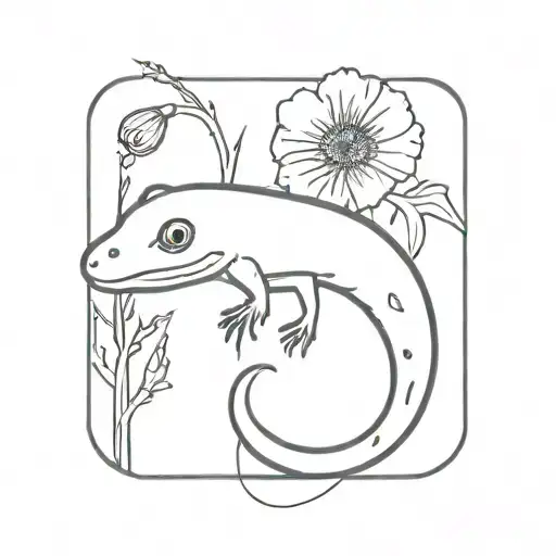 Salamander With A Poppy Coming Out Of Its Mouth