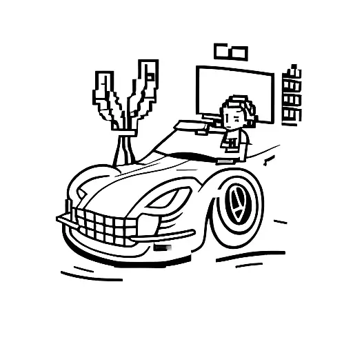 A Pixelated Image Of A Girl Driving A Convertible Sports Car On A Digital Highway