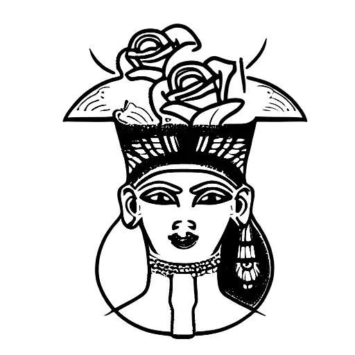 Egyptian Goddess Sekhmet With Coffee Cup And Roses