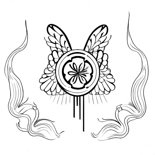 Tattoo Of A Four Leaf Clover And Angel Wings And A Halo