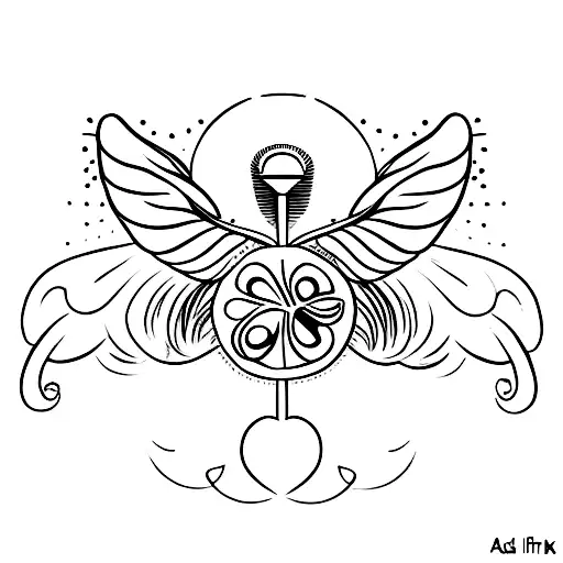 A Small Simple Tattoo Of A Four Leaf Clover And Angel Wings And A Halo