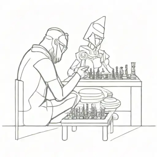A Futuristic Scene Of A Dota 2 Character Playing Chess Against A Computer Opponent