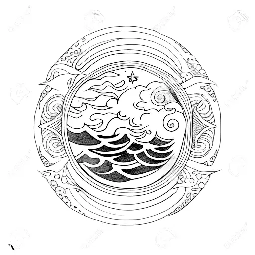 Tattoo Of Moon And Sea Waves