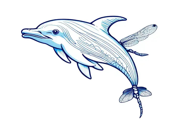 Dolphin And Dragonfly 3D Blue