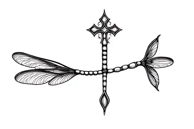 Dophin Dragonfly Cross 3D Tattoo Design