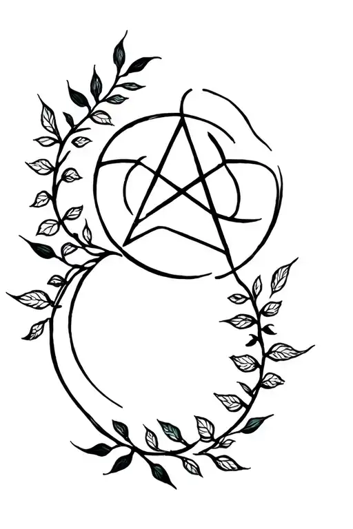 Pentagram Crescent Moon Leaves Falling