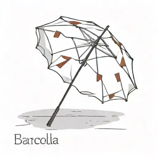 Minimalist Design Of A Beach Umbrella Casting A Shadow In The Shape Of The Barcelona Flag