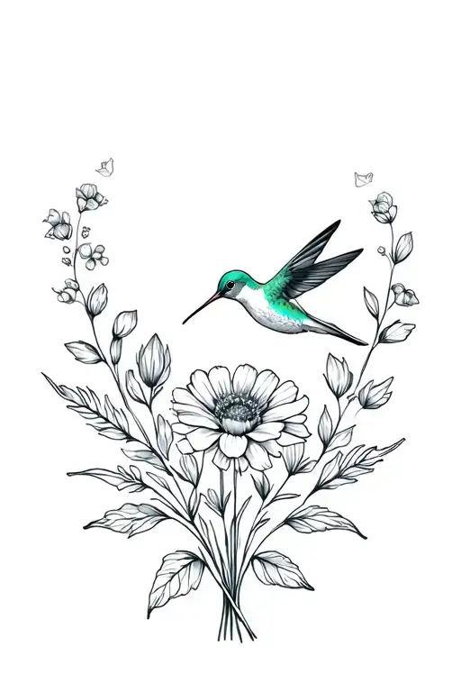 Birthflower Bouquet With Hummingbird