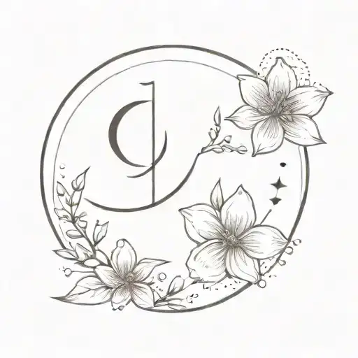 In A Quarter Moon The Constellation Of Libra And A Flower Bording The Moon