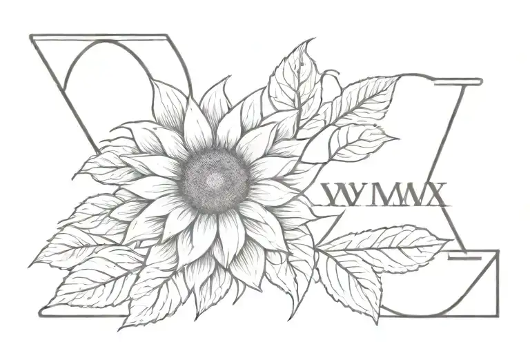 Roman Numerals With A Sunflower Intertwined