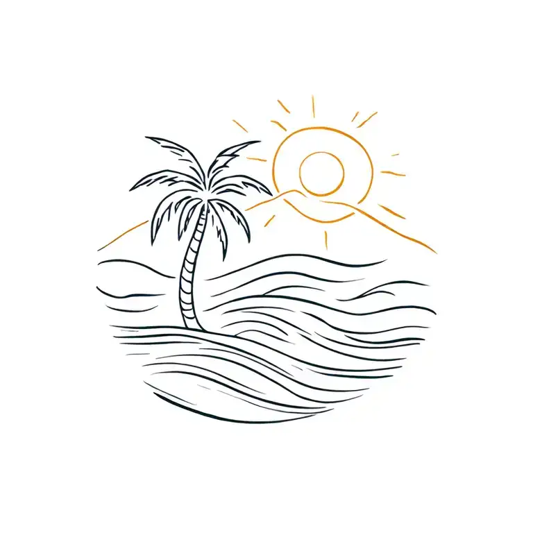 Lines With Sunshine And Palm Tree And Ocean Waves