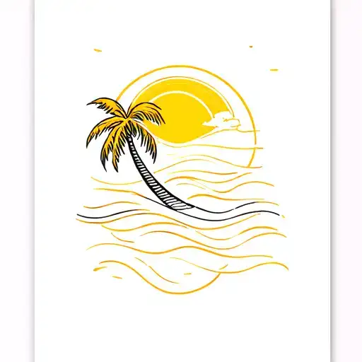 Lines With Sunshine And Palm Tree And Ocean Waves
