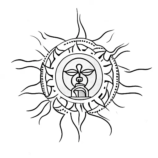 A Minimalist Tattoo Of A Church Silhouette With A Sun Rising Behind It