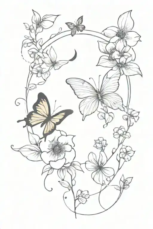 Moon Flowers And Butterflies Flying