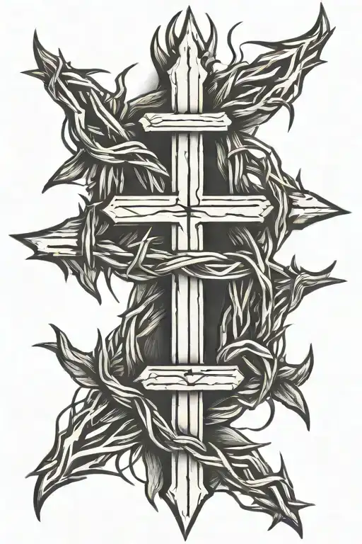 Cross Made Of Two Nails Crown Of Thorns Inter Twined