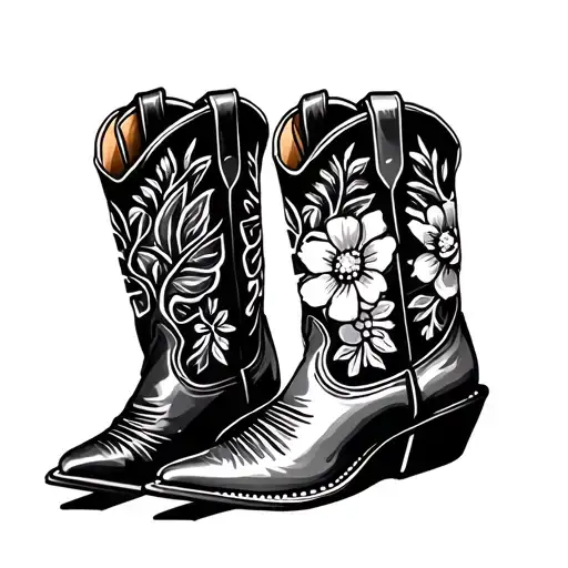 Cowboy Boot With Flowers Intertwined