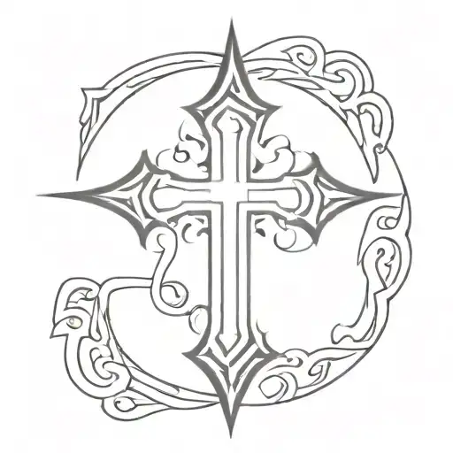 Gothic Cross With Trible Elements