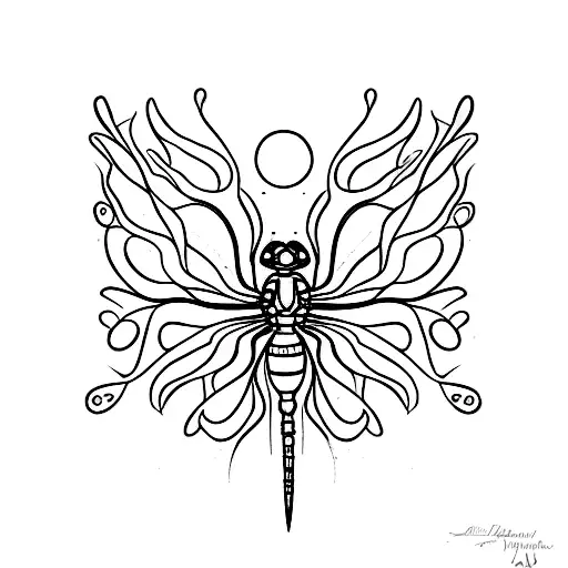 A Black And Red Dragonfly Shaded Wiyh Pointillism