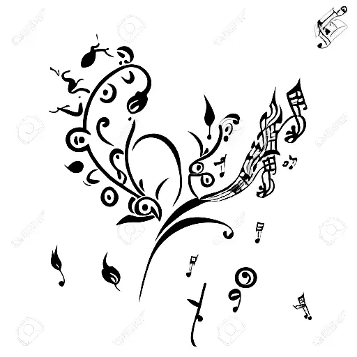 A Flowering Tree With A Music Note And A Flame