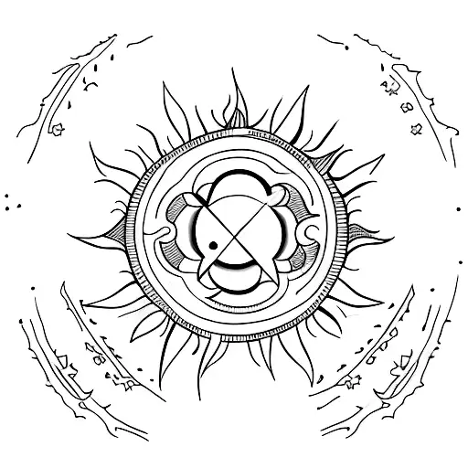 A Minimalist Tattoo Of A Sun And Star Intertwined With The Word 'Maman'