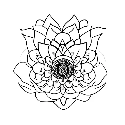 Lotus Flower Minimal With Stem And Leaves