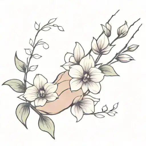 Simplest Hand Tattoo With Lilac Flower And Orchid Vine Wrapping