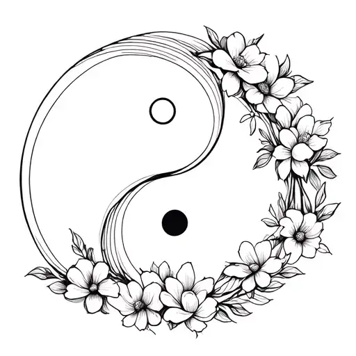 Ying Yang Abstrakt Symbol Surrounded By Flowers
