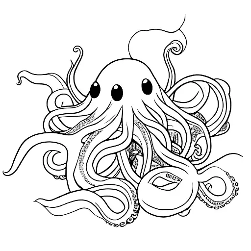 A Minimalist Tattoo Of An Octopus In A Mountain Landscape