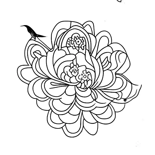 Carnations With Koi Fish And Hummingbird