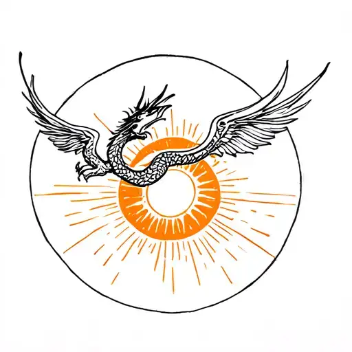 Dragon With Icarus Flying Towards The Sun