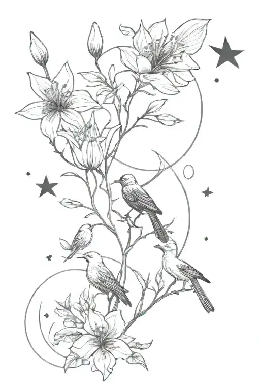 Red Spider Lily And Crow And Moon And Star And Butterfly And Fox