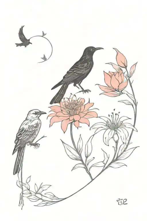 Red Spider Lily And Crow And Moon And Butterfly And Fox