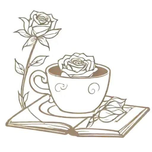 Coffee Cup Sitting On A Book With A Rose And Waterlily