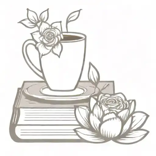 Coffee Cup Sitting On A Book With A Rose And Waterlily