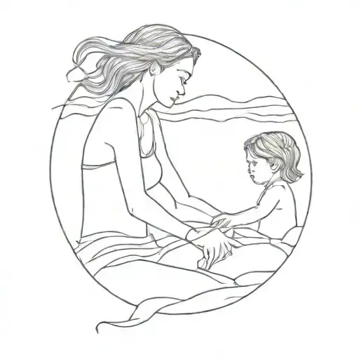 Mother And Daughter In The Sand And