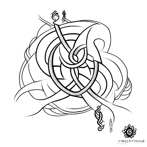 A Minimalist Tattoo Of A Spiritual Symbol Intertwined With A Musical Staff