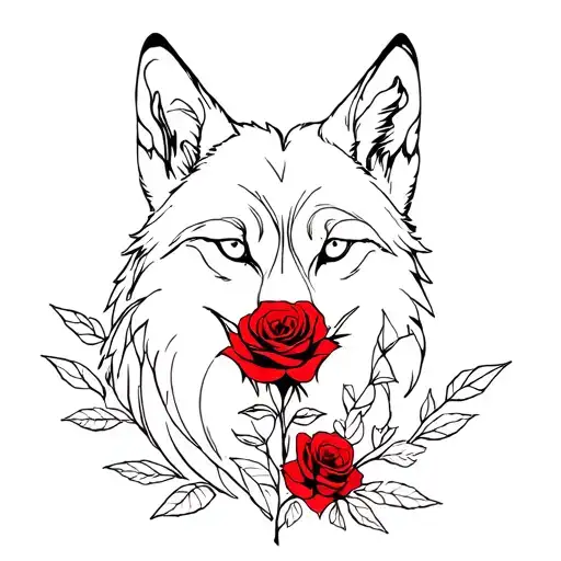Wolf And Red Rose Intertwined