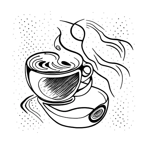 A Minimalist Tattoo Of A Crescent Moon Reflecting On A Cup Of Coffee Or Tea