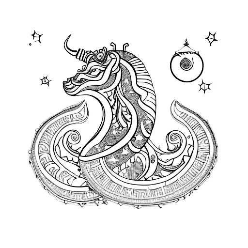Intricate Henna Design Of A Capricorn Constellation With Stars Surrounding It