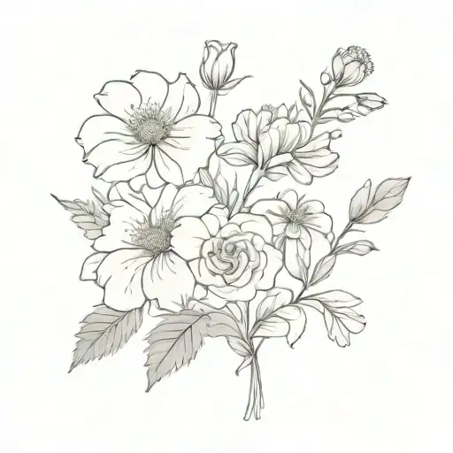 A Bouquet Of Larkspur Violets Marigold Poppy Rose Chrysanthemum And Daisy