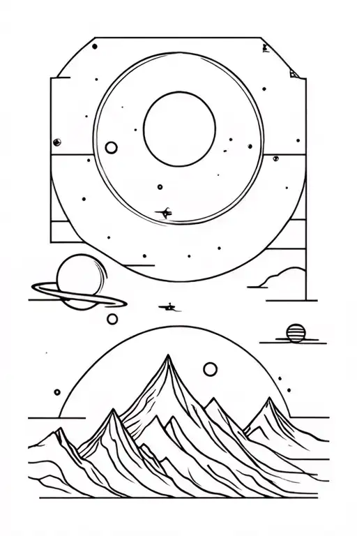 Escher Fourth Day Of Creation Type Design Mountains Sky Space Planets
