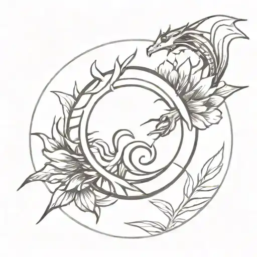 A Sun With Mandarin Letters With A Dragon And A Radium Around It With Thin Leaves