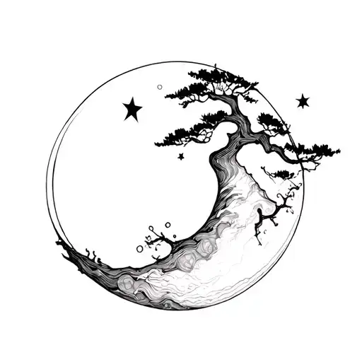 Celestial Moon With Bonsai Moon