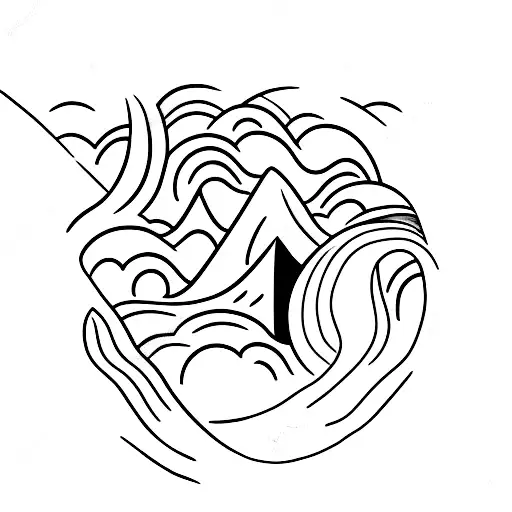 A Minimalist Tattoo Of A Serene Sea Scene With A Mountain In The Background